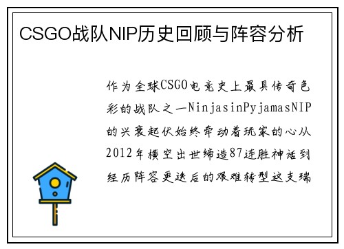 CSGO战队NIP历史回顾与阵容分析